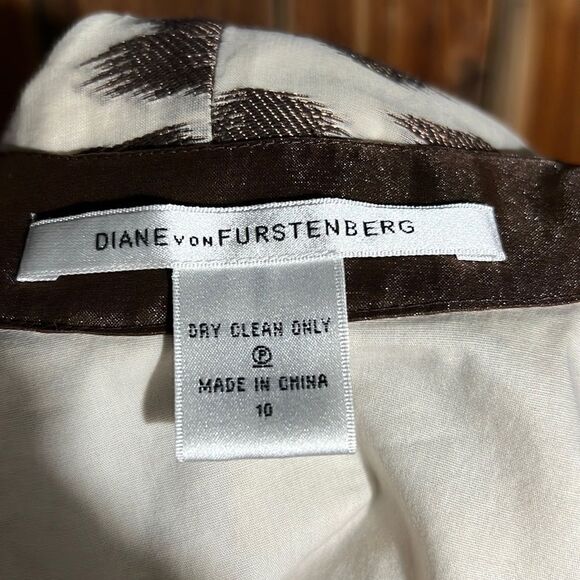 Diane von Furstenberg dress pockets cotton silk blend brown tan 10 FIRM on PRICE - Picture 2 of 5